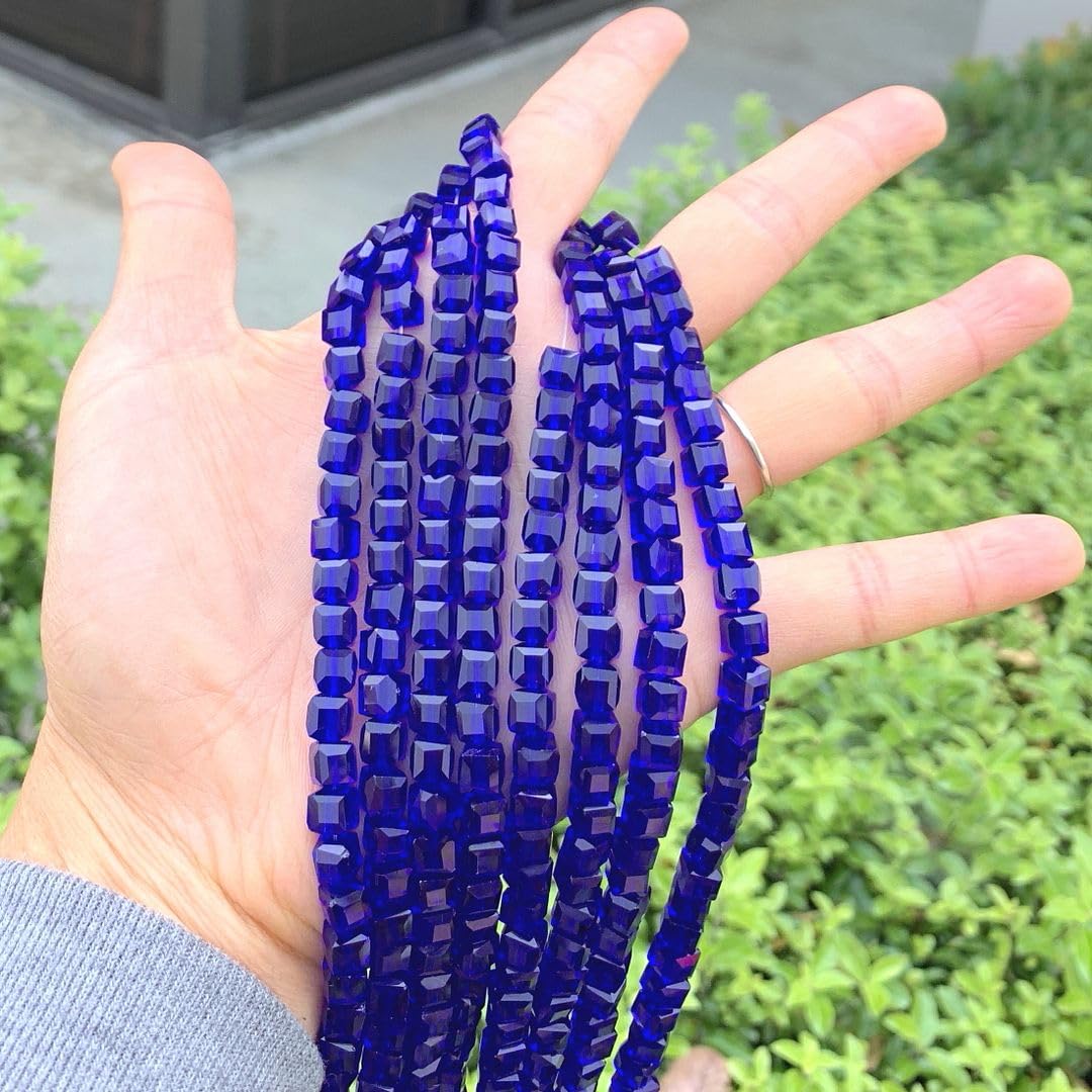 200pcs Czech Faceted Cube Crystal Glass Loose Beads Spacer Bulk 6mm (0.24 Inch) Cobalt Blue for DIY Jewelry Craft Making CCC625