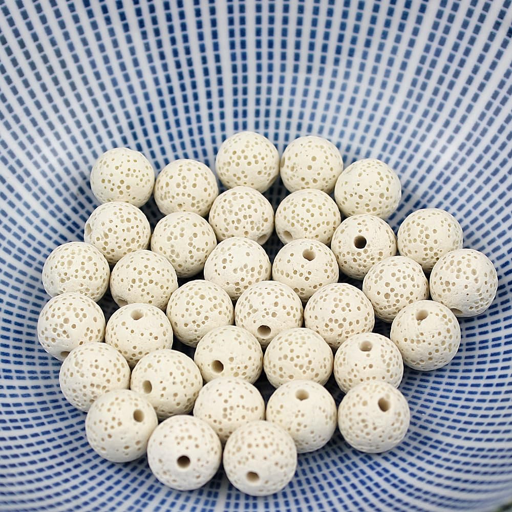 MJDCB Natural Multicolor Volcanic Lava Stone Round Loose Stone Beads DIY for Jewelry Bracelet Making 15" (8mm, White)