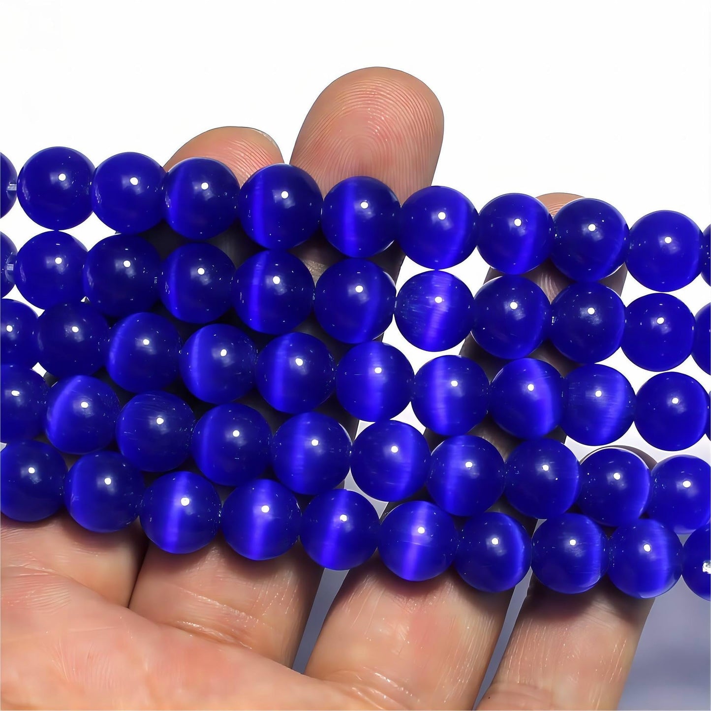 MJDCB 35pcs Sapphire Blue Cat Eye Stone Beads 10mm Round Crystal Loose Bead for Jewelry Making DIY Bracelets Necklace Accessories