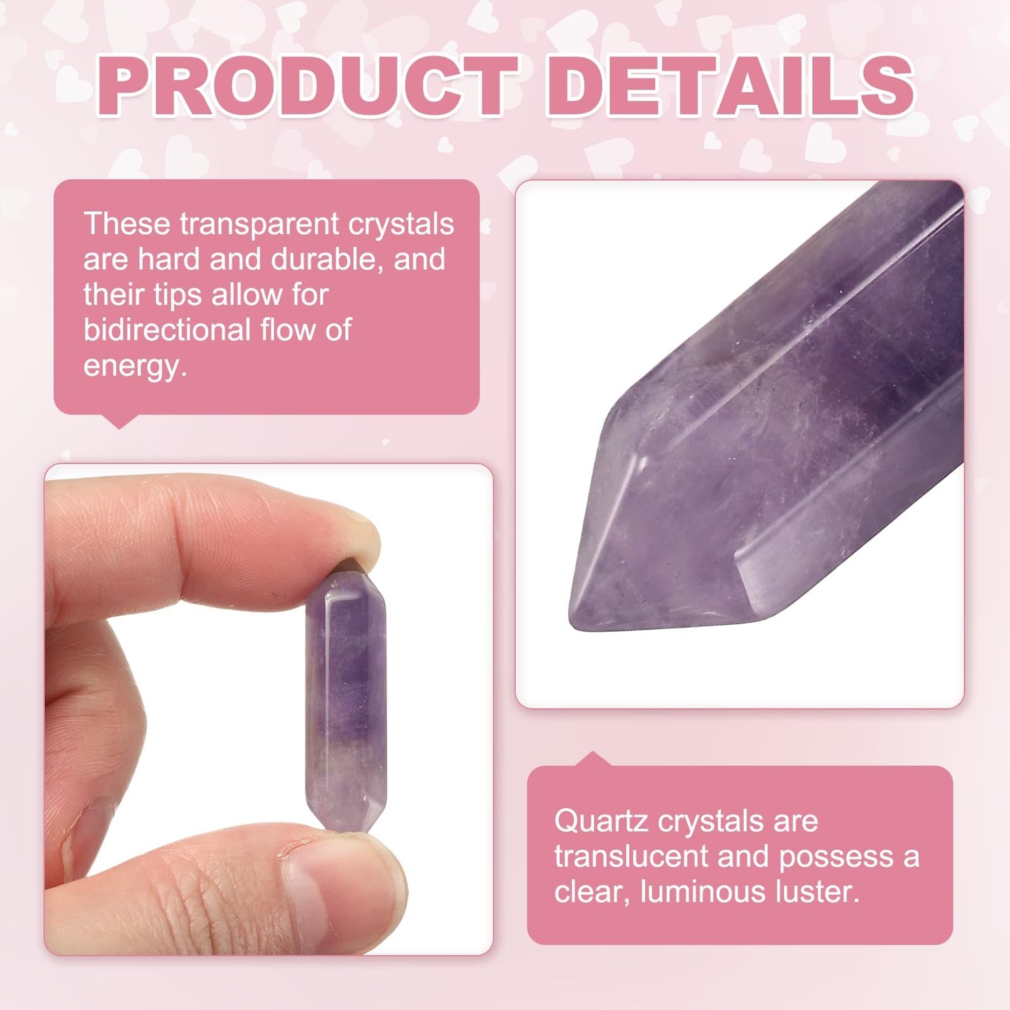 MECCANIXITY 10 Pack Amethyst Quartz Crystals, Polished Crystals Bulk Hexagonal Shaped Meditation Gemstone for Jewelry Making Energy Balance Accessories Gifts