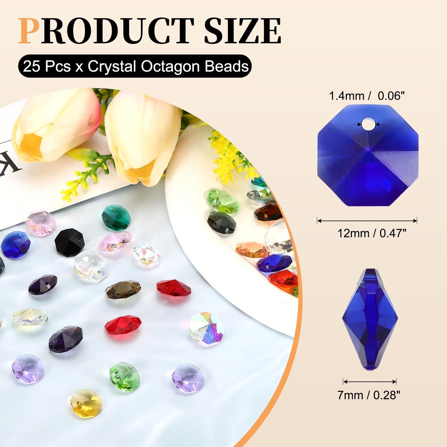uxcell 25Pcs 1 Hole Crystal Octagon Beads, 12mm K9 Glass Hanging Chandelier Beads Prisms Parts for Crystal Chandeliers Lamp Hanging Pendant Jewelry DIY Craft, Dark Blue