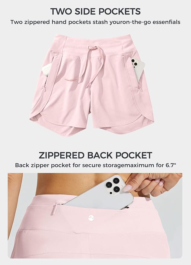 Willit Women's 7" Athletic Running Shorts Long Workout Hiking Shorts Quick Dry High Waisted Active Zipper Pocket(Small)