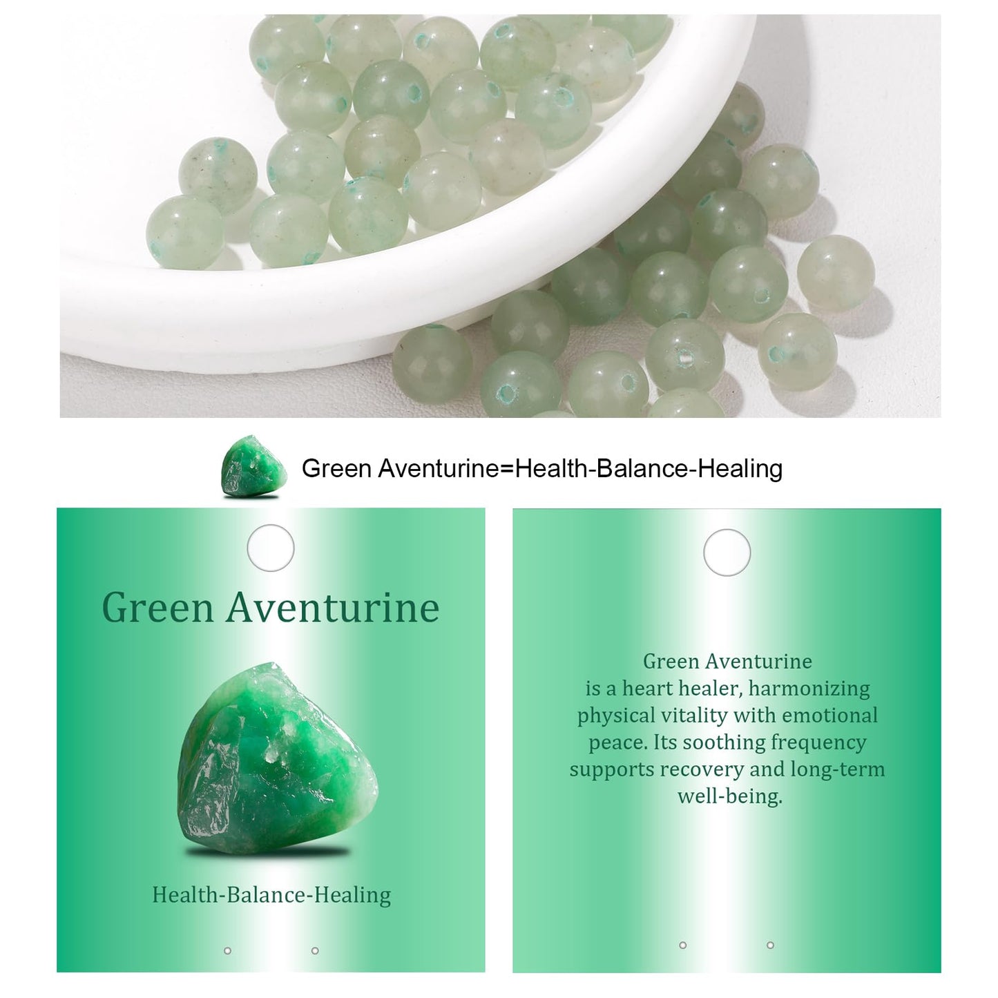 Vinswet 45pcs 8mm Green Aventurine Natural Stone Beads Round Genuine Real Stone Beading Loose Gemstones DIY Smooth Bead for Bracelet Necklace Earrings Jewelry Making