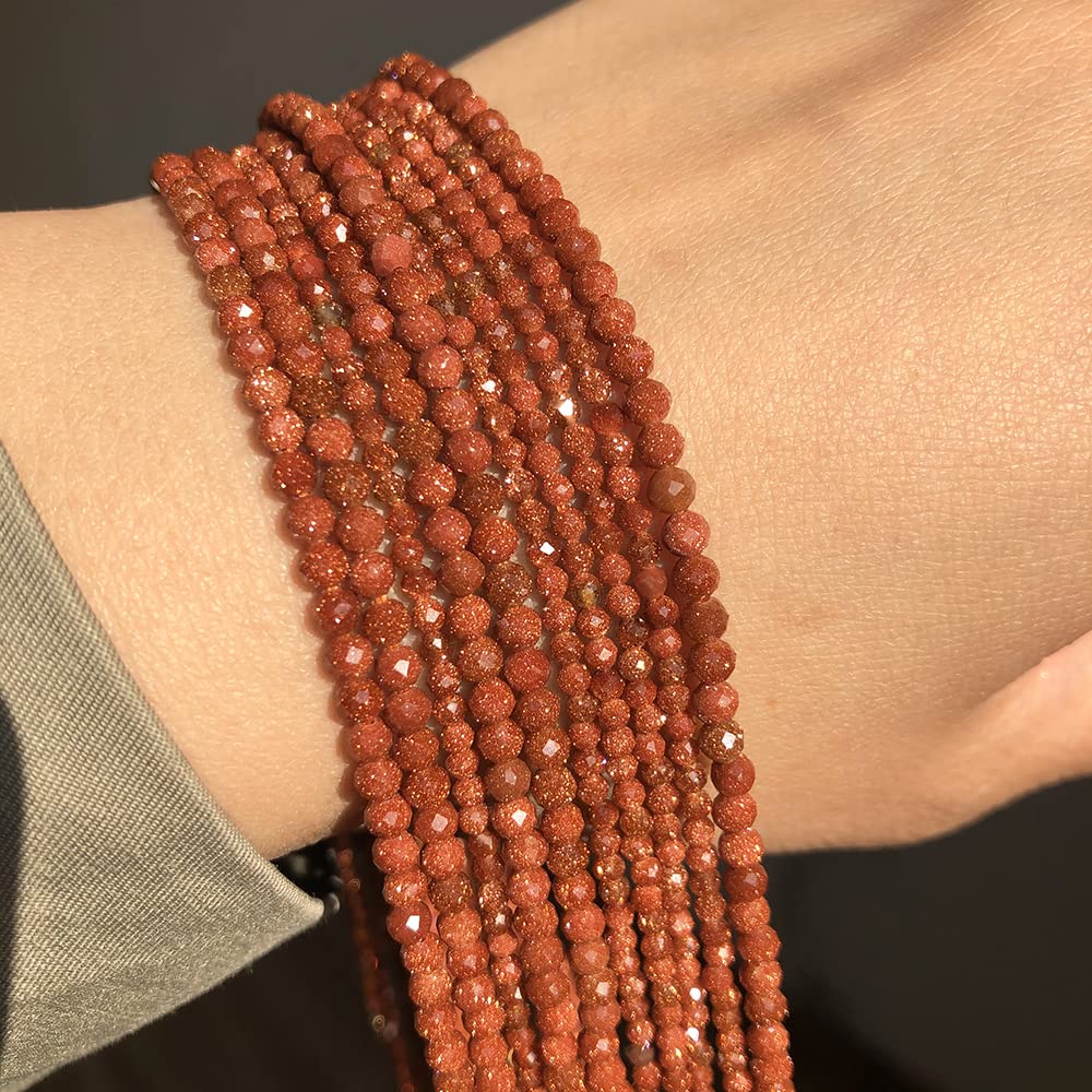 Song Xi 90pcs 4mm Natural Golden Sandstone Gemstone Beads Faceted Round Loose Stone Beads for Jewelry Making