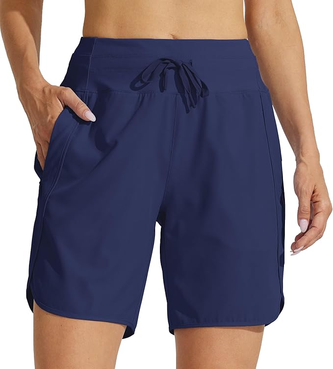 Willit Women's 7" Athletic Running Shorts Long Workout Hiking Shorts Quick Dry High Waisted Active Zipper Pocket(X-Large)