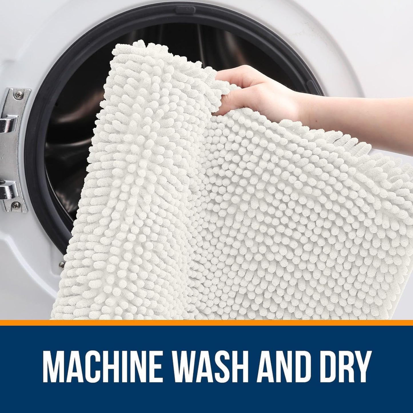 OLANLY Bathroom Rugs - Extra Soft Chenille Bath Mats | Quick-Dry, Machine Washable, Ivory 34x21