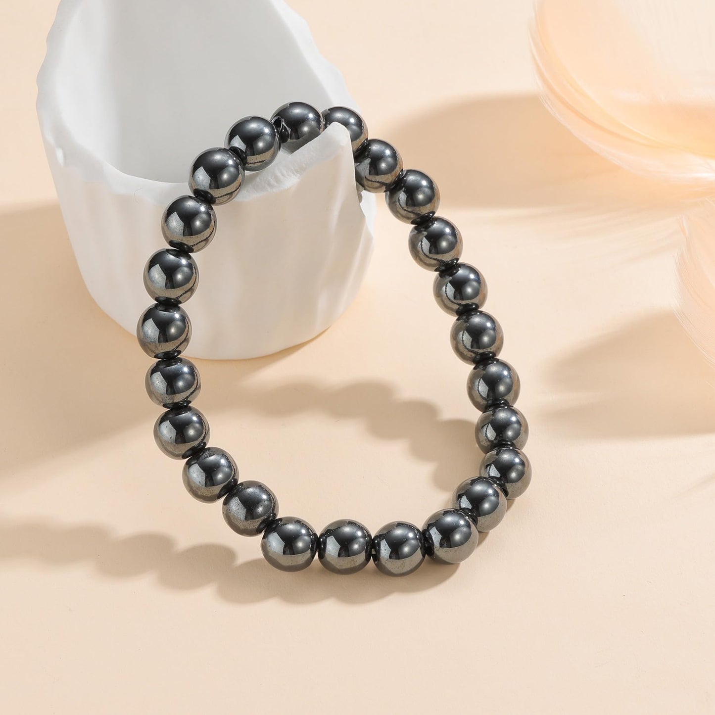 Udolfly Womens Crystal Beaded Bracelets for Women Men Protective Energy Bracelet Natural Gemstone Bead Bracelet 8mm Hematite