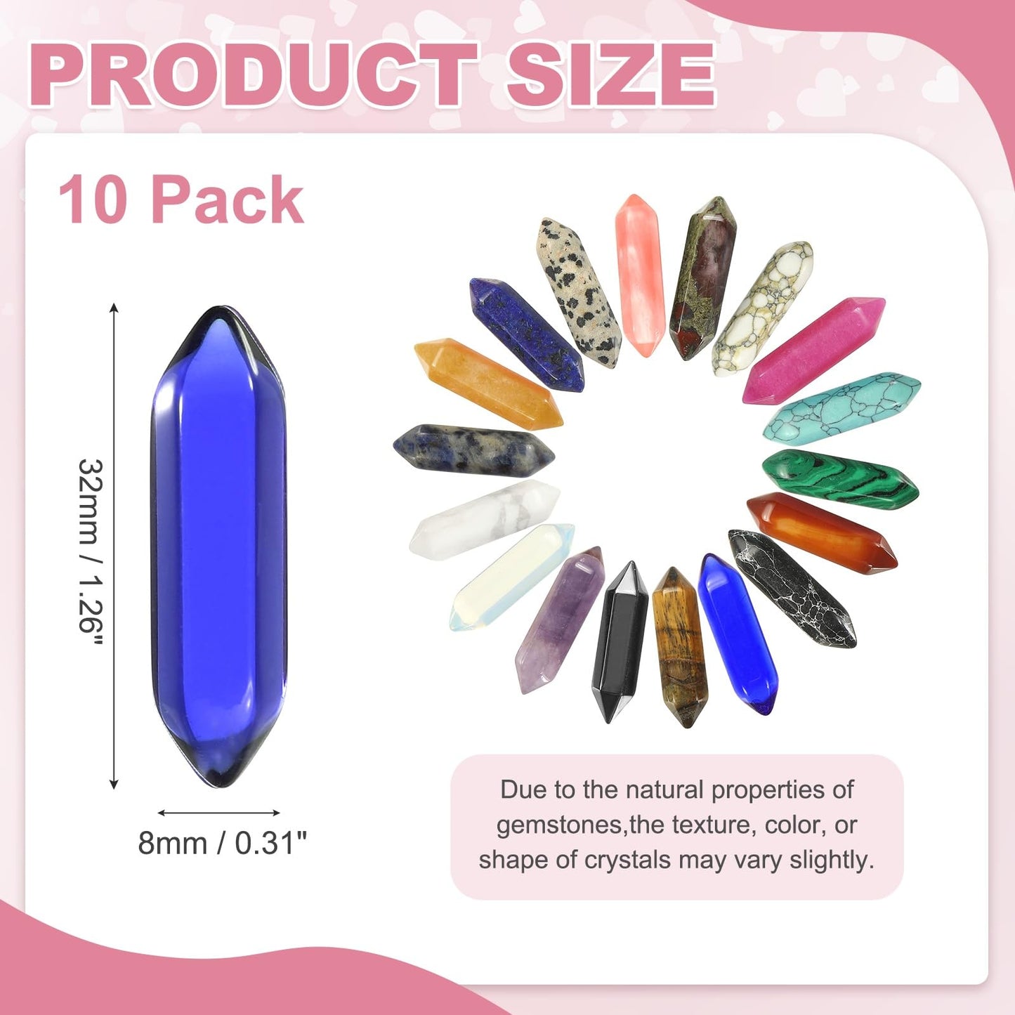 MECCANIXITY 10 Pack Blue Quartz Crystals, Polished Crystals Bulk Hexagonal Shaped Meditation Gemstone for Jewelry Making Energy Balance Accessories Gifts