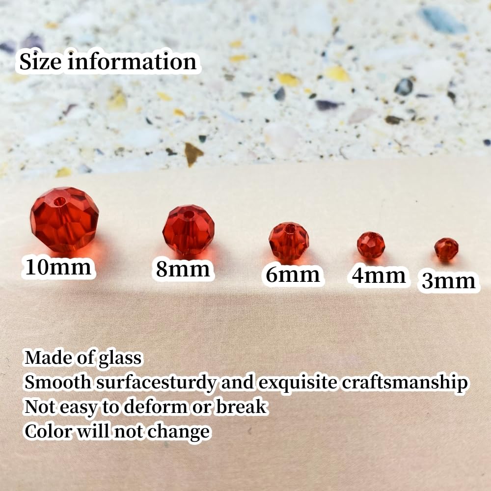 Xinhongo Crystal Glass Beads 500 Pieces 3mm Round Faceted Glass Spacer Beads for Jewelry Making Bracelet Earring Necklace DIY Craft Supplies(Red)