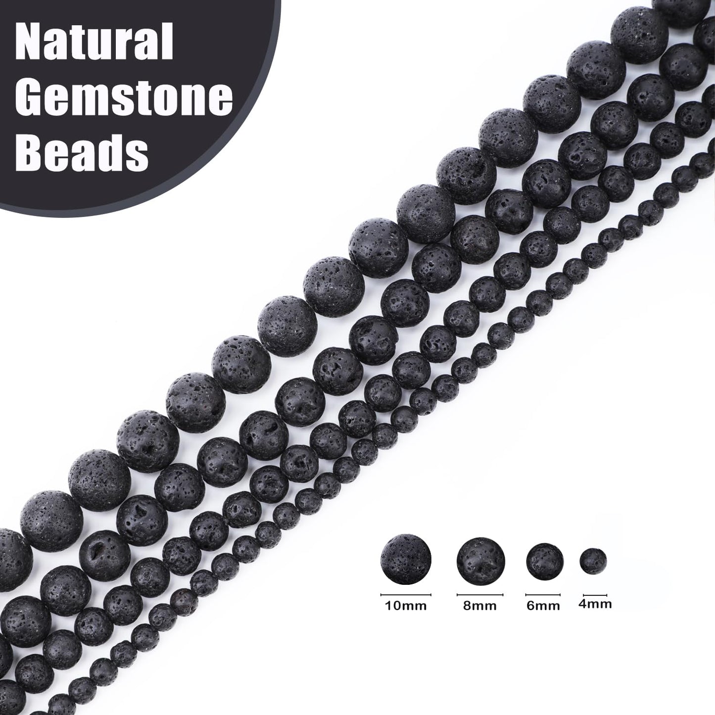 CMBYN Natural Stone Beads Round Genuine Real Stone Beading Strand Loose Gemstones DIY Smooth Bead for Bracelet Necklace Earrings Jewelry Making (Black Lava, 8mm 45 Pieces)