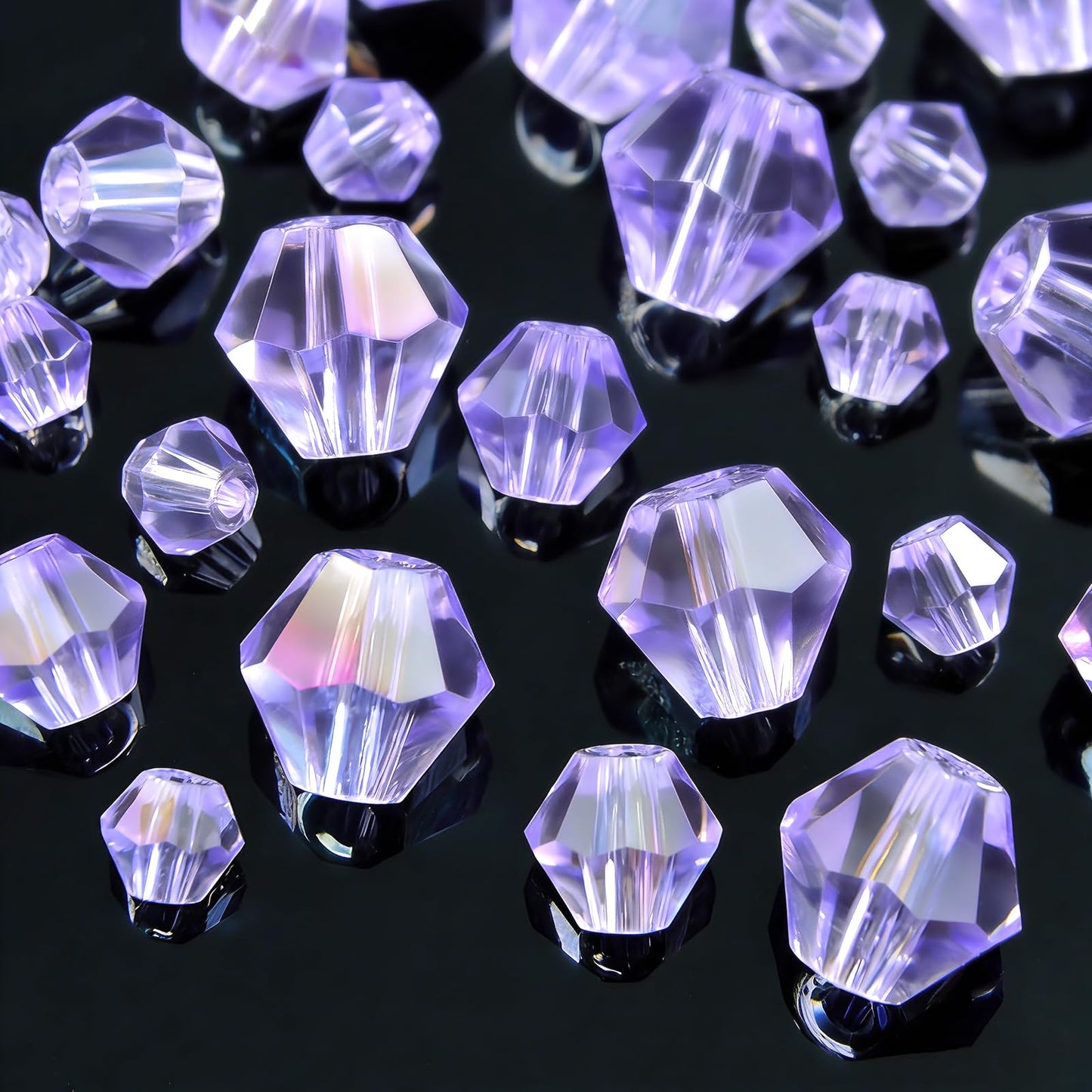 1550PCS Bicone Crystal Glass Beads Set for Jewelry Making, 3mm 4mm 6mm 8mm Sparkling Faceted Beads Sorted by Size for Bracelets, Necklaces, Suncatchers & DIY Crafts(Light Purple)