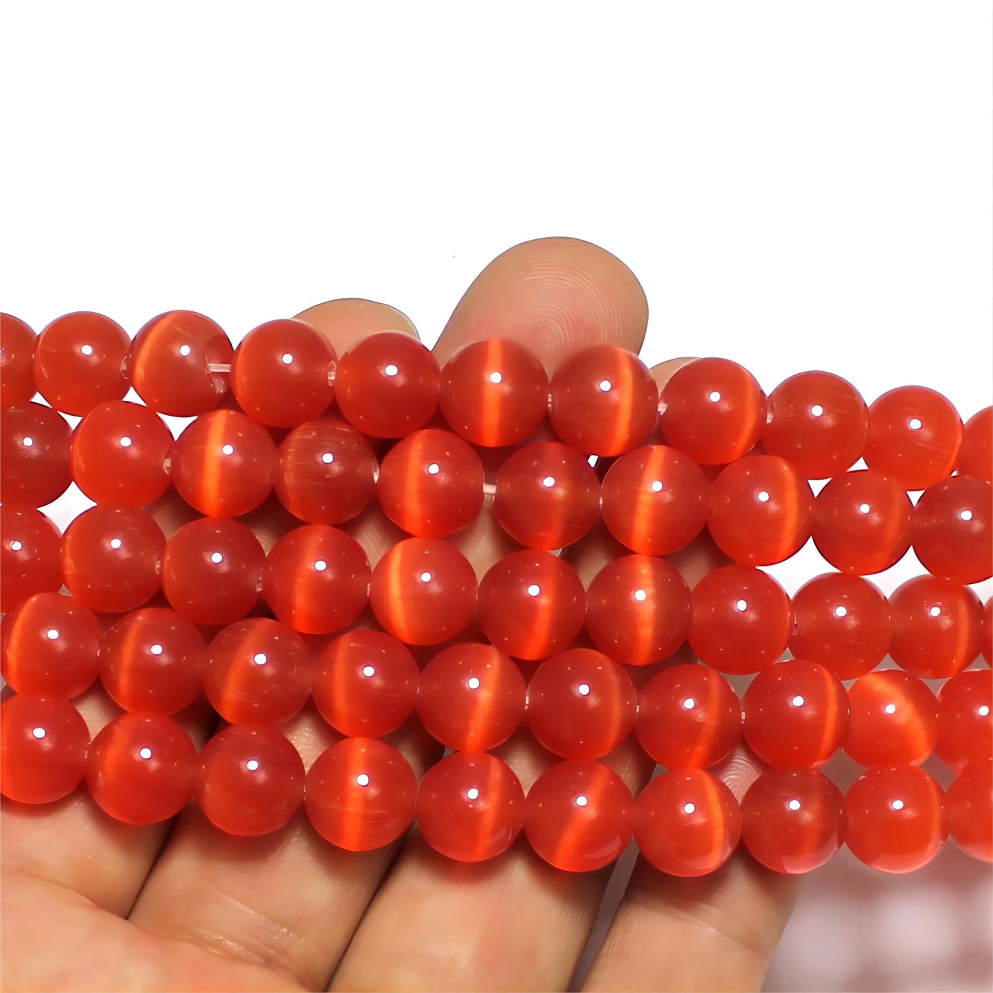MJDCB 30pcs Red Cat Eye Stone Beads 12mm Round Crystal Loose Bead for Jewelry Making DIY Bracelets Necklace