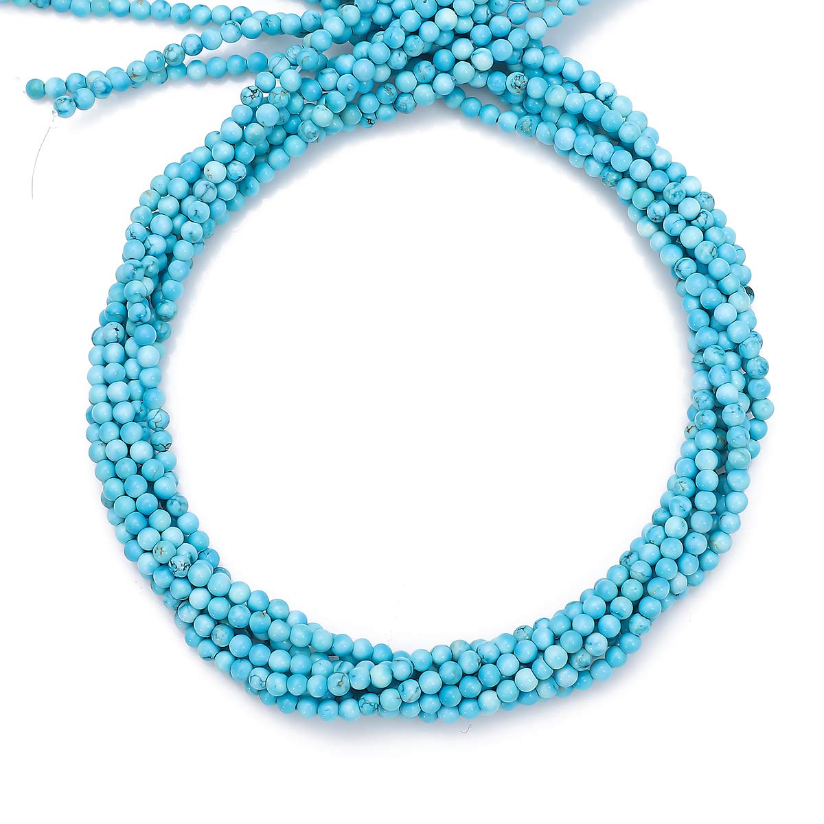BEADIA Natural Blue Turquoise Stone Round Loose Semi Gemstone Beads for Jewelry Making 3-3.5mm 38cm/Strand