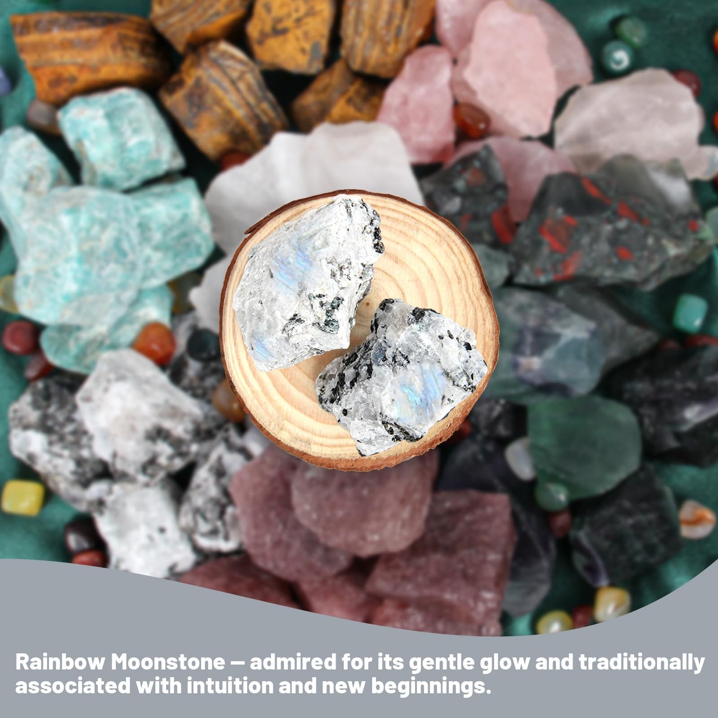 1.1lb Bulk Raw Rainbow Moonstone Rough Crystal-Natural Rainbow Moonstone Raw Stones Crystal for Tumbling, Cabbing, Fountain Rocks, Decoration,Polishing, Wire Wrapping, Wicca & Reiki Crystal Healing