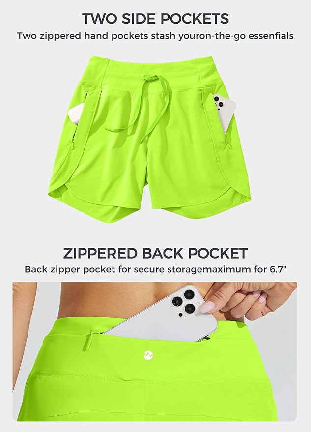 Willit Women's 7" Athletic Running Shorts Long Workout Hiking Shorts Quick Dry High Waisted Active Zipper Pocket(Large)