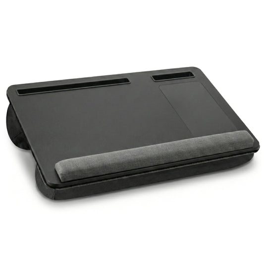 Lap Desk with Soft Cushion – Portable Laptop Desk for Bed, Couch & Home Office, Removable Mouse Pad & Anti-Slip Strip for 17 inch Laptop (Large, Wood and Black) (Black)