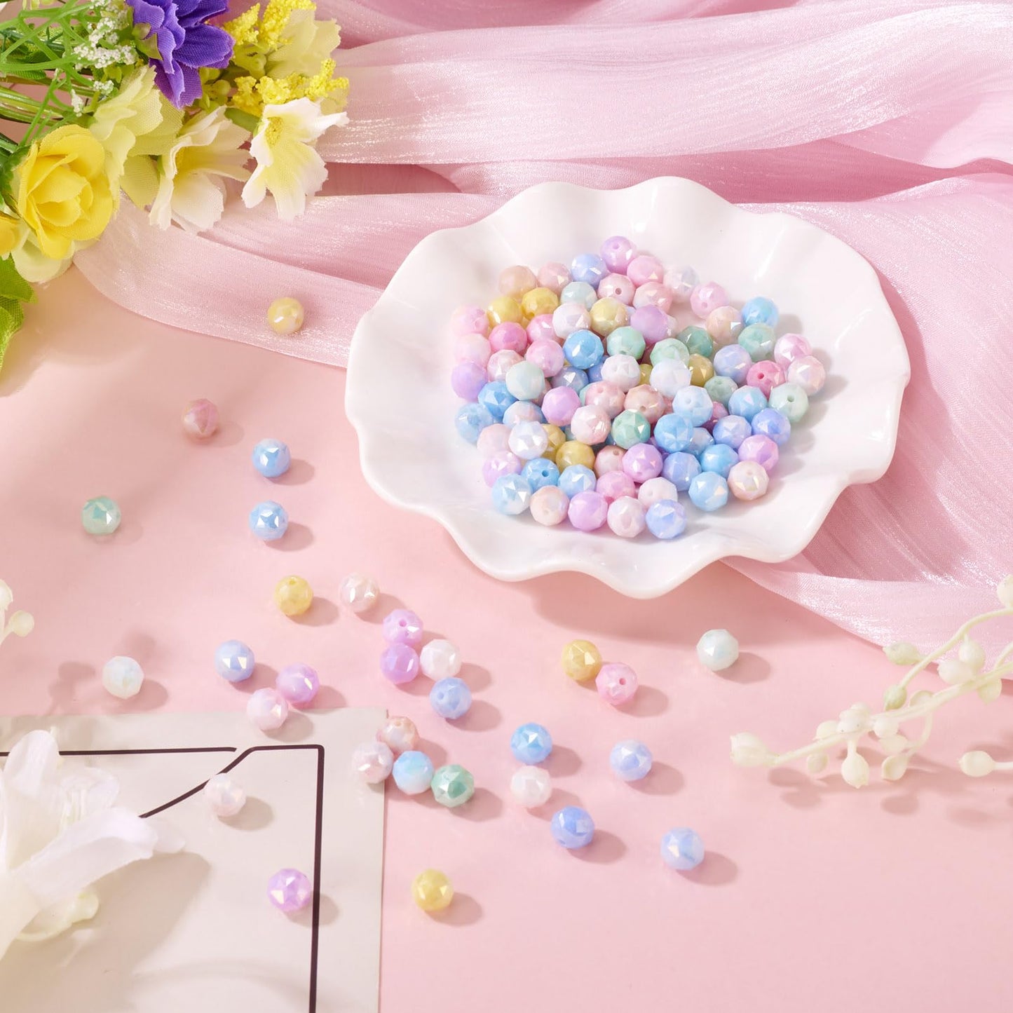 Elecrelive 135Pcs 8mm Faceted Glass Beads 9 Colors Polygon Crystal Beads Imitation Jade Gems for Bracelet Necklace Jewelry Making