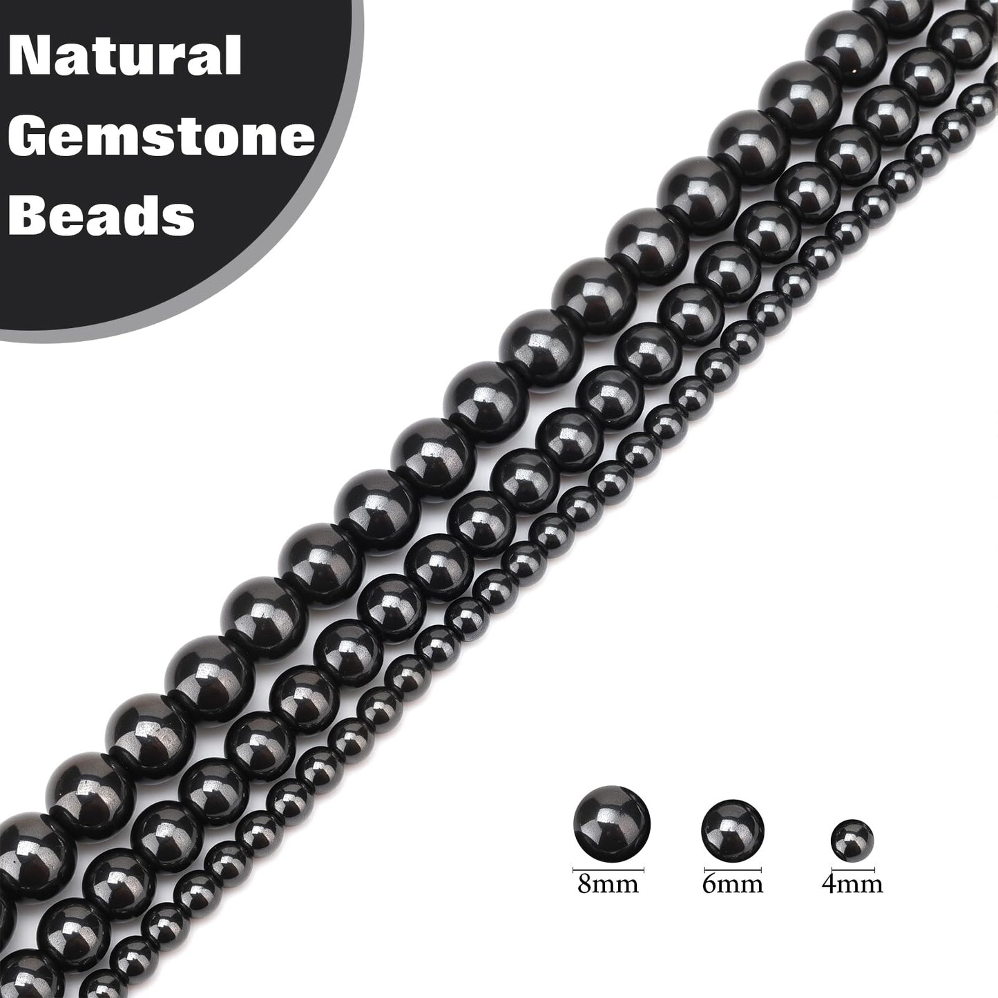 Vinswet 90pcs 4mm Hematite Natural Stone Beads Round Genuine Real Stone Beading Loose Gemstones DIY Smooth Bead for Bracelet Necklace Earrings Jewelry Making