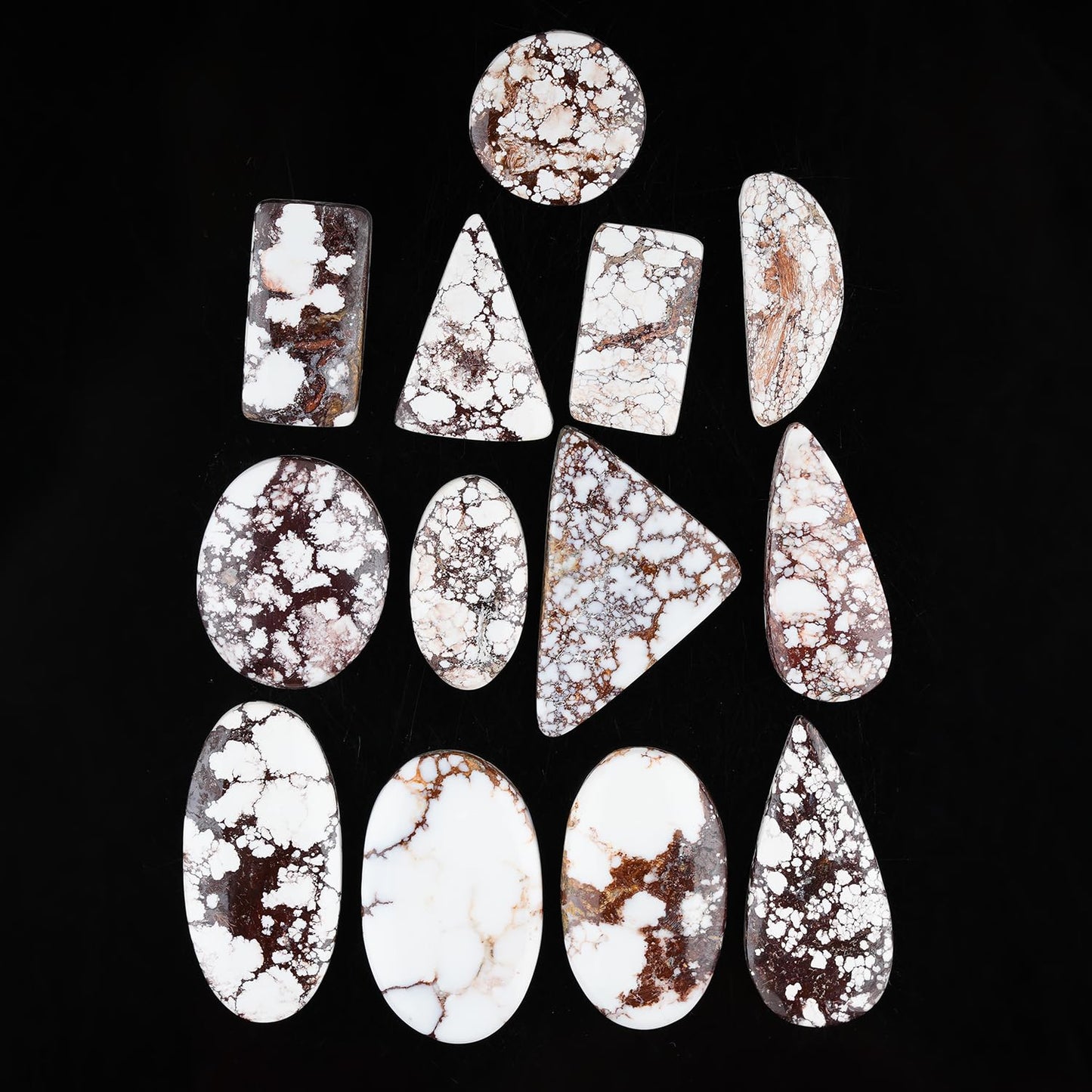 GemSymphony Natural Wild Horse Jasper Gemstone Cabochon Pack of 3 Mixed Shapes – Polished Crystal Stones for Jewelry Making Supply, Healing, Reiki & DIY Crafts, Natural Gem Cab Set for Wire Wrapping (15-20 mm)