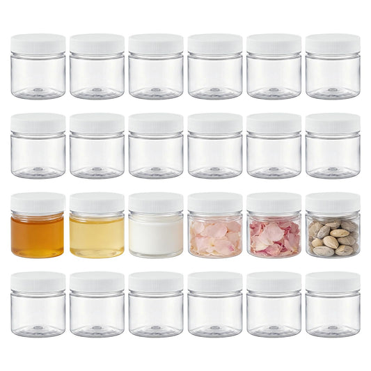 novelinks 8 oz Clear Plastic Jars with Airtight Lids, 8oz PET Plastic Containers, Refillable Storage Slime Containers & Small Spice Jars for Kitchen Organization (White, 24 Pack)