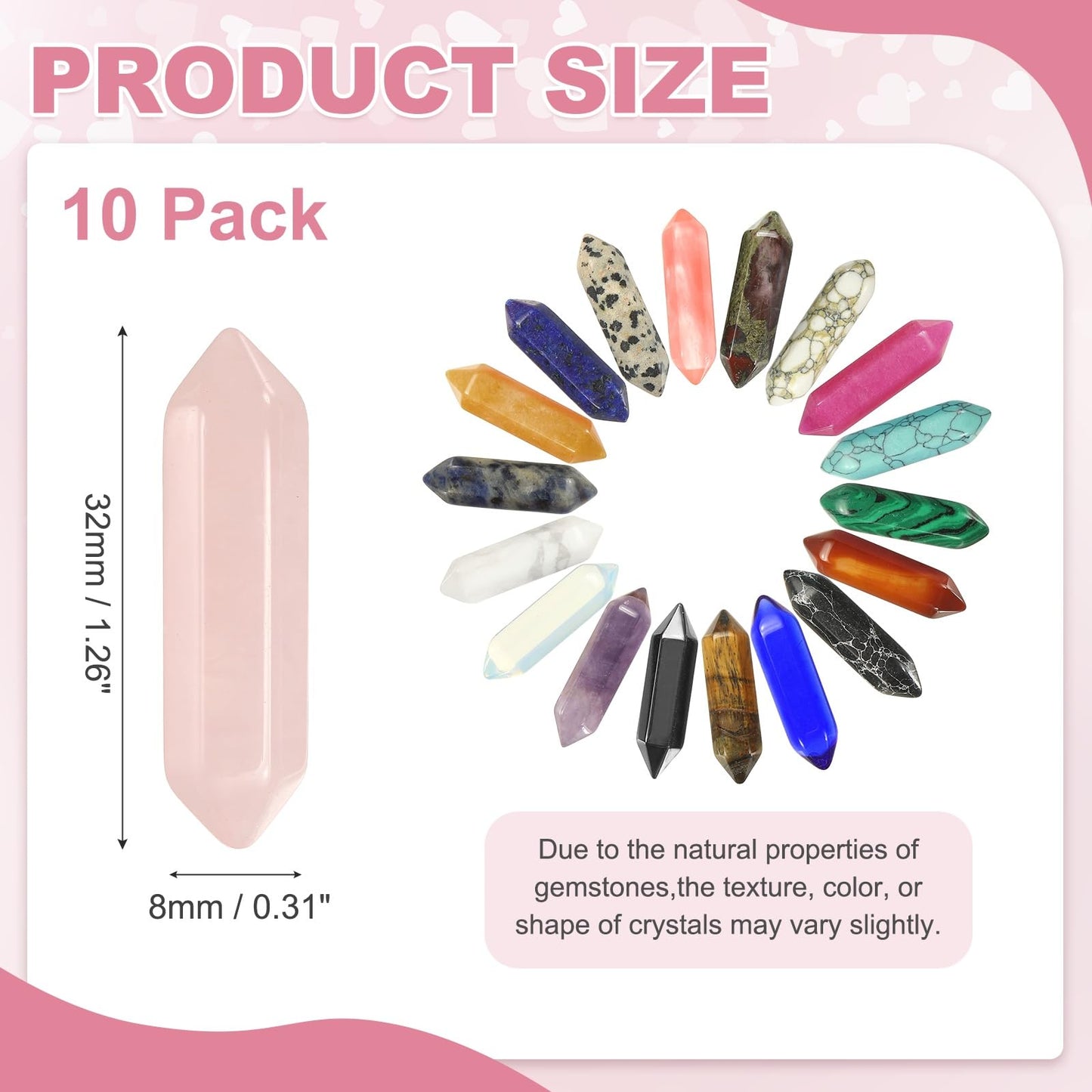 MECCANIXITY 10 Pack Rose Quartz Crystals, Polished Crystals Bulk Hexagonal Shaped Meditation Gemstone for Jewelry Making Energy Balance Accessories Gifts
