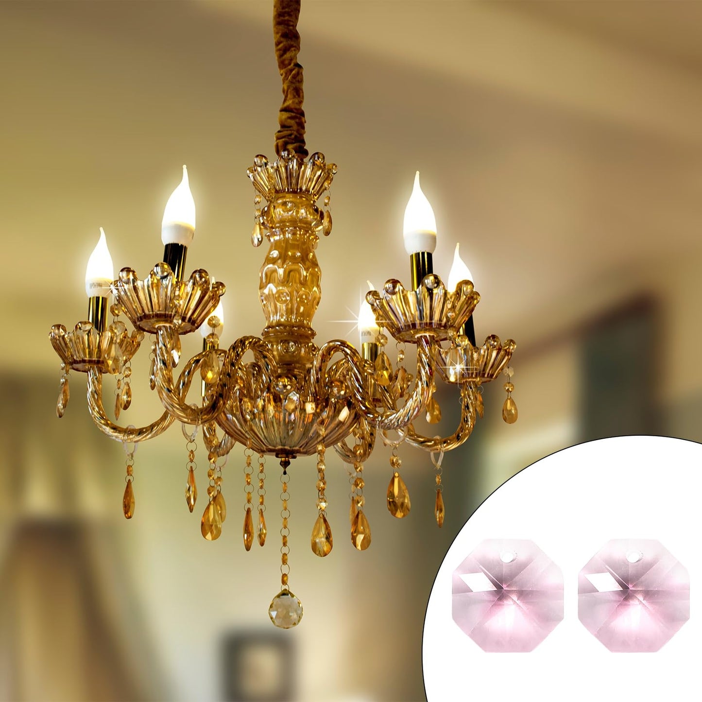 uxcell 25Pcs 1 Hole Crystal Octagon Beads, 14mm K9 Glass Hanging Chandelier Beads Prisms Parts for Crystal Chandeliers Lamp Hanging Pendant Jewelry DIY Craft, Pink
