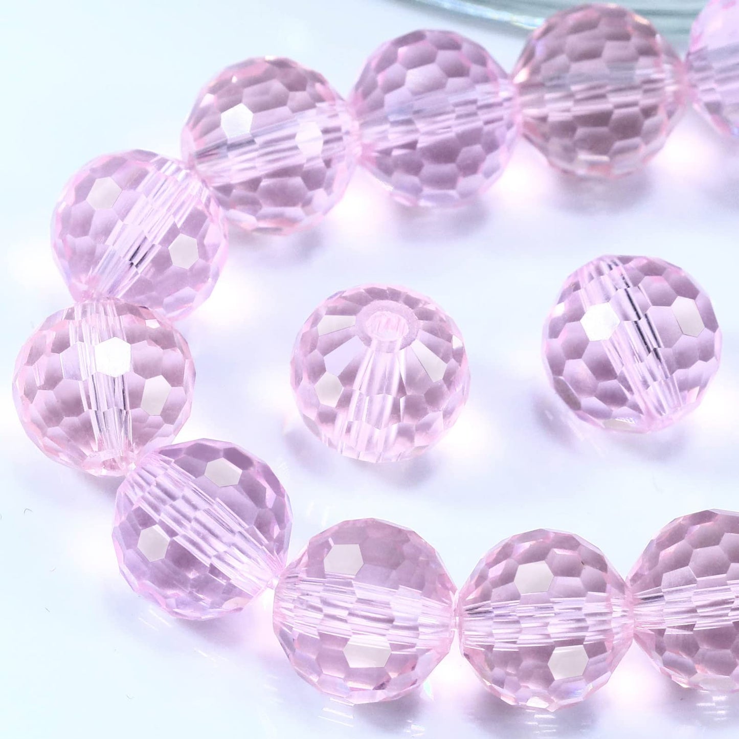 Dowarm 10MM Round Crystal Beads for Jewelry Making, Pink Faceted Glass for Crafts Bracelet Wind Chimes Suncatcher, #5003 Rondelle Spacer, Loose Gemstones, 50PCS