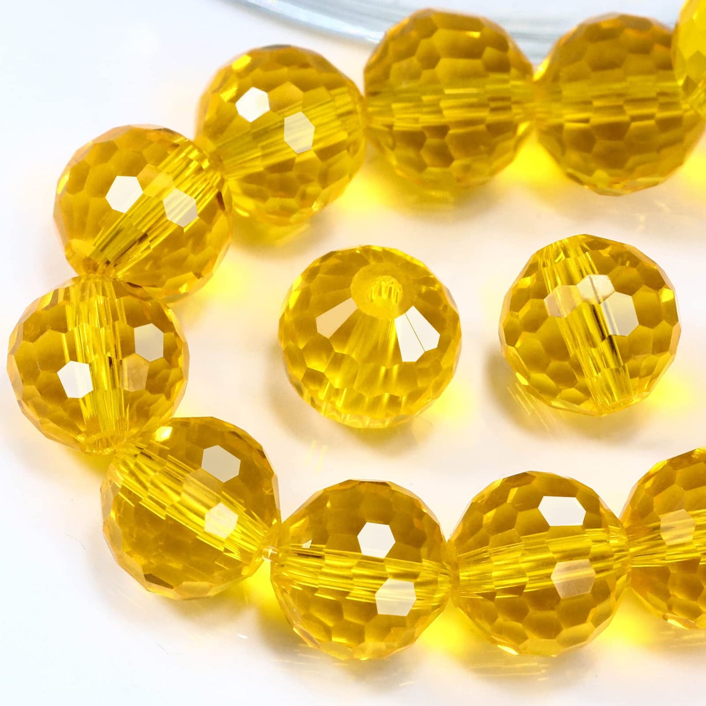Dowarm 150PCS 6MM Round Crystal Glass Beads for Jewelry Making, Topaz Faceted for Crafts Bracelet Wind Chimes Suncatcher, #5003 Crystal Rondelle Spacer, Loose Gemstones