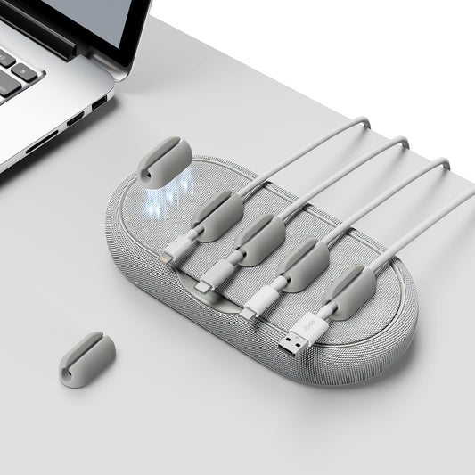 Cable Management, Magnetic Cord Organizer, Desk Cord Holder Wire Keeper with 6 Magnetic Cable Clips, Charger Cord Management for Home Office, Lightning/USB C/Micro Cable, White
