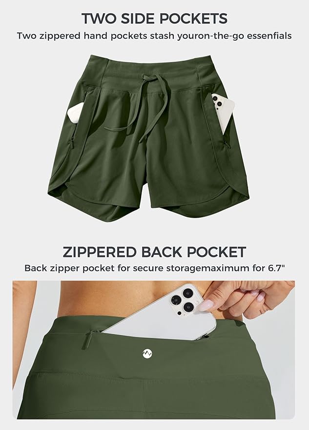 Willit Women's 7" Athletic Running Shorts Long Workout Hiking Shorts Quick Dry High Waisted Active Zipper Pocket(Small)
