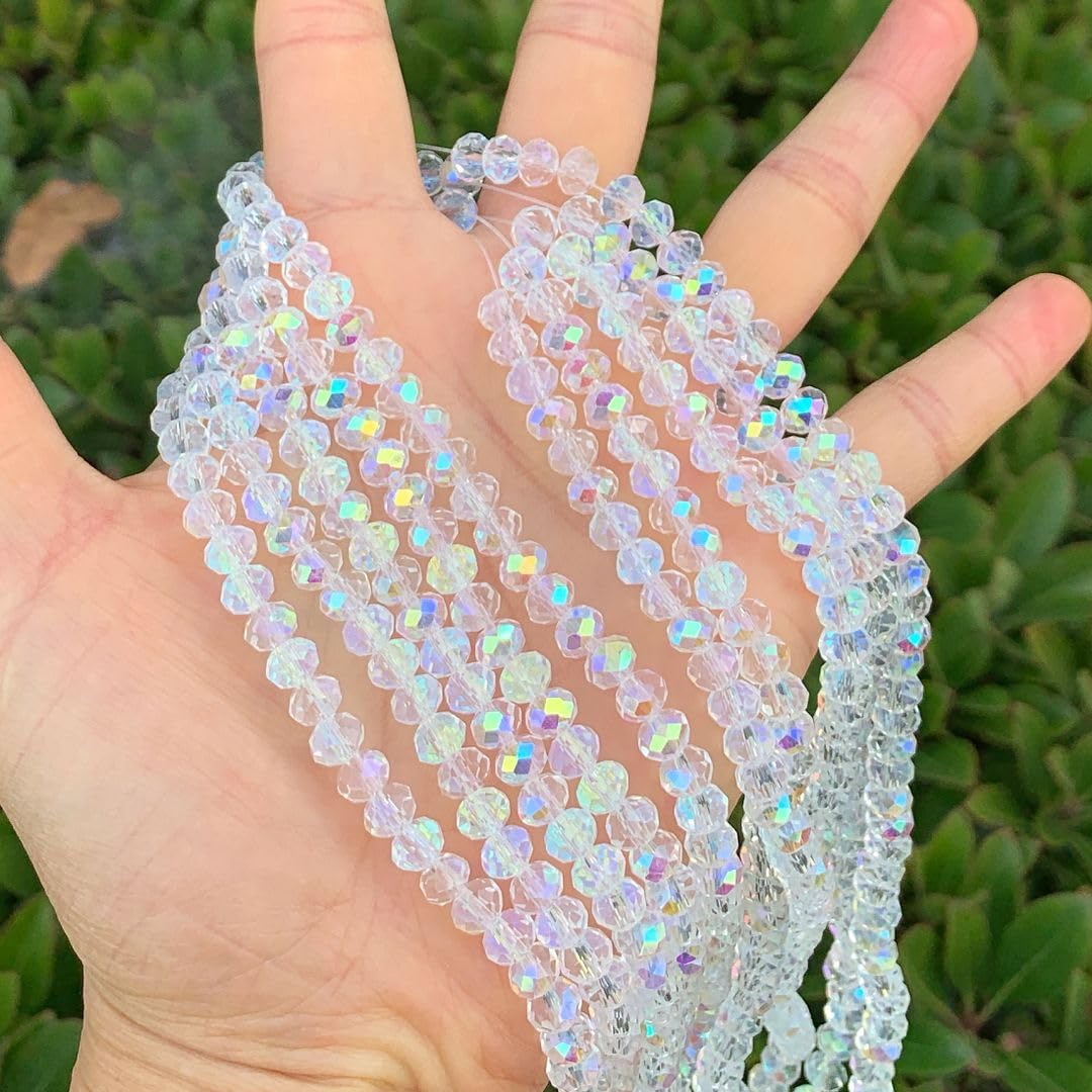 1000pcs Czech Faceted Rondelle Crystal Glass Loose Beads 6mm Spacer Bulk Crystal AB for DIY Craft Jewelry Making CCR602
