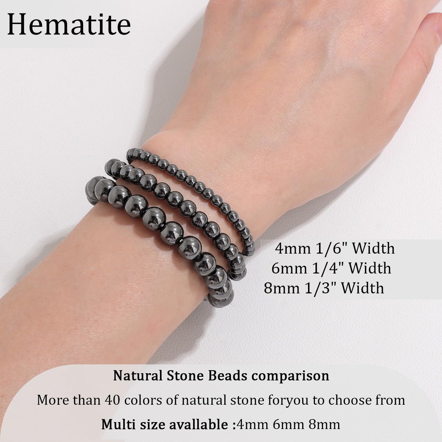 Vinswet Healing Crystal Bracelets for Women Men 6mm Hematite Natural Stone Beaded Stretch Bracelet Handmade Gemstone Reiki Spiritual Jewelry Gifts