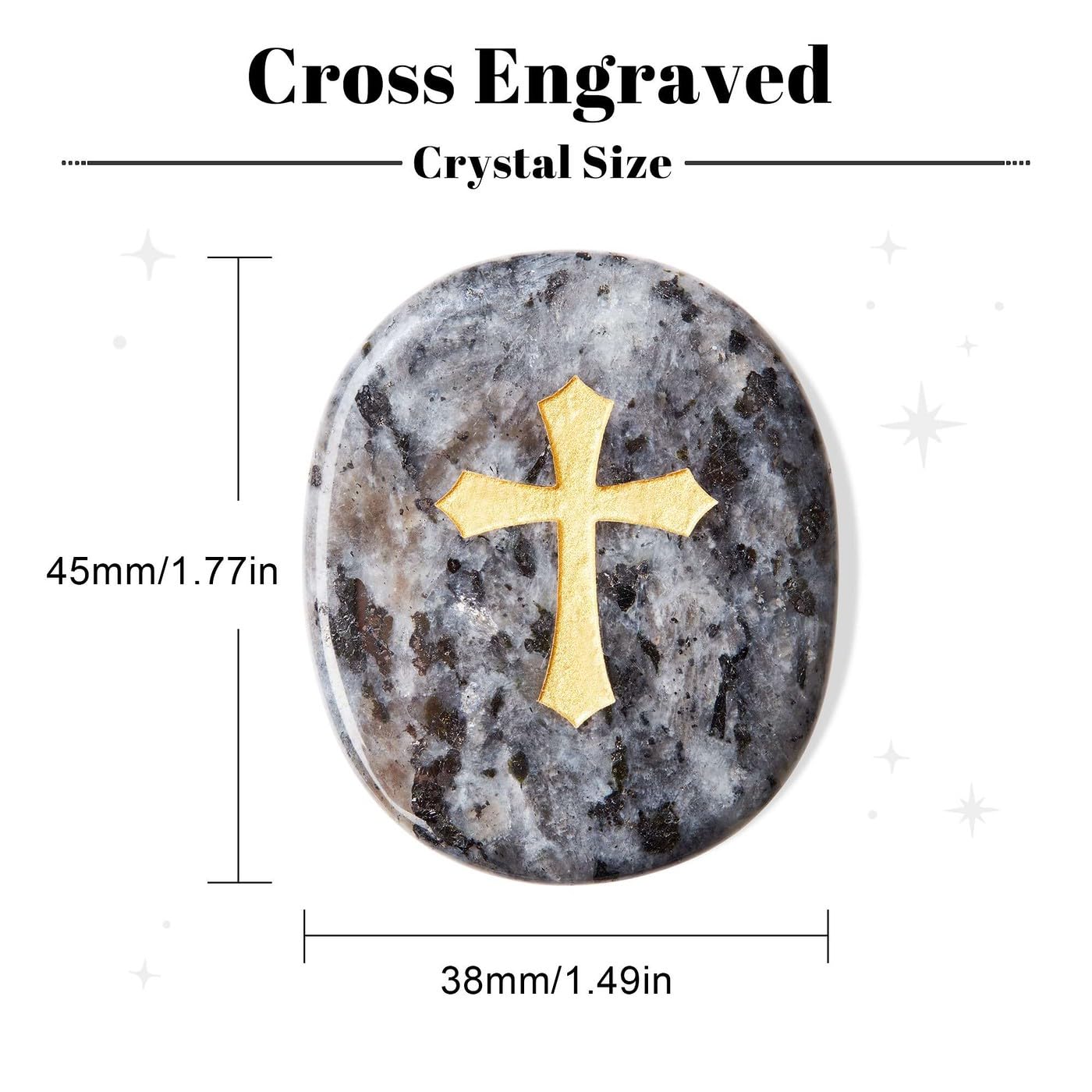 LAIDANLA Black Labradorite Cross Engraved Healing Crystal Worry Stones for Pray Faith Anxiety Relief Oval Palm Stone Polished Natural Crystal Gifts