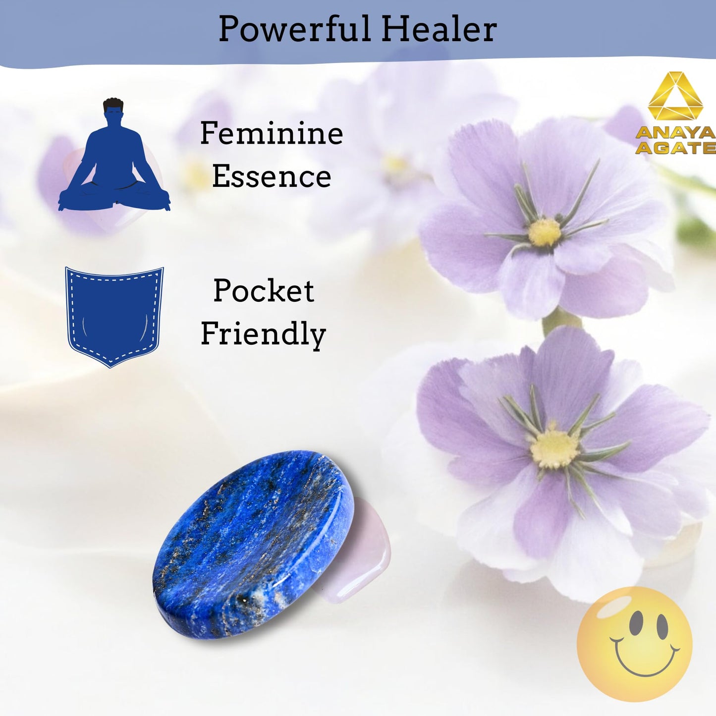 Anaya Agate Lapis Lazuli Worry Stones Certified Crystal Thumb Worry Stone for Anguish, Relaxing and Soothing Balance Stones for Meditation, Stress Relief Crystals and Healing Stones for Men, Women