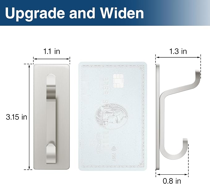 pickpiff Wall Hooks for Coat and Towel: 13LB Strong Adhesive Door Hanger Stick on, Brushed Nickel