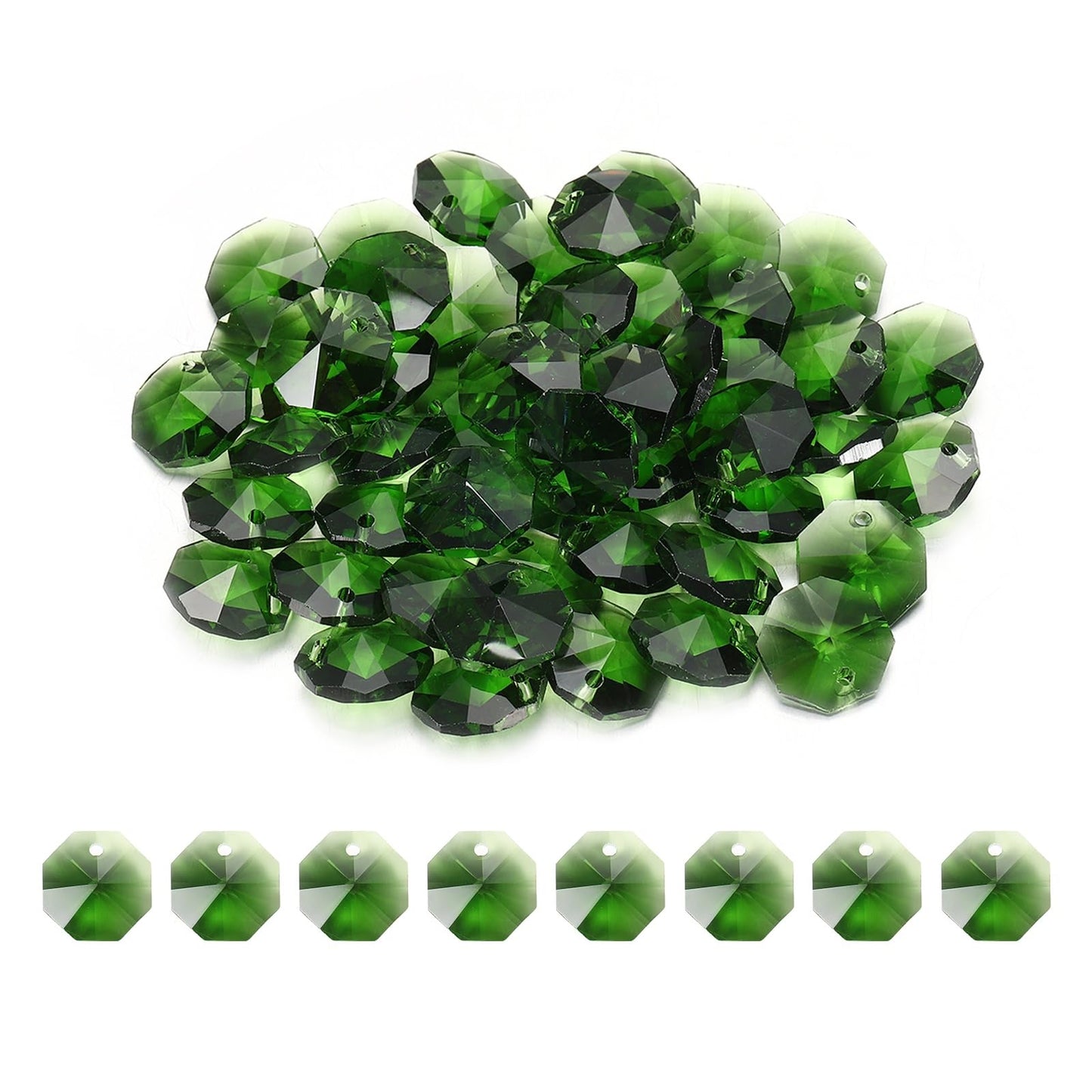 uxcell 50Pcs 1 Hole Crystal Octagon Beads, 14mm K9 Glass Hanging Chandelier Beads Prisms Parts for Crystal Chandeliers Lamp Hanging Pendant Jewelry DIY Craft, Olive Green
