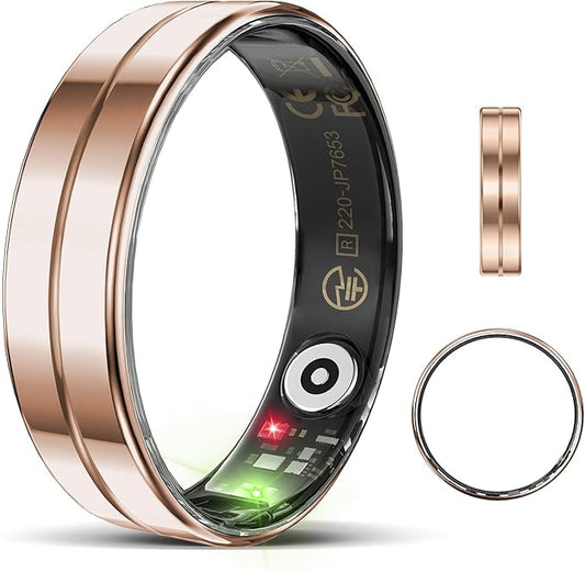 Ultra-Thin Smart Ring for Women Men,Sleep Tracker Ring with Heart Rate, Waterproof Fitness Ring for Activity Monitoring/Steps/Calories,No Subscription Fee,for iSO & Android (ROSEGlod,11#)