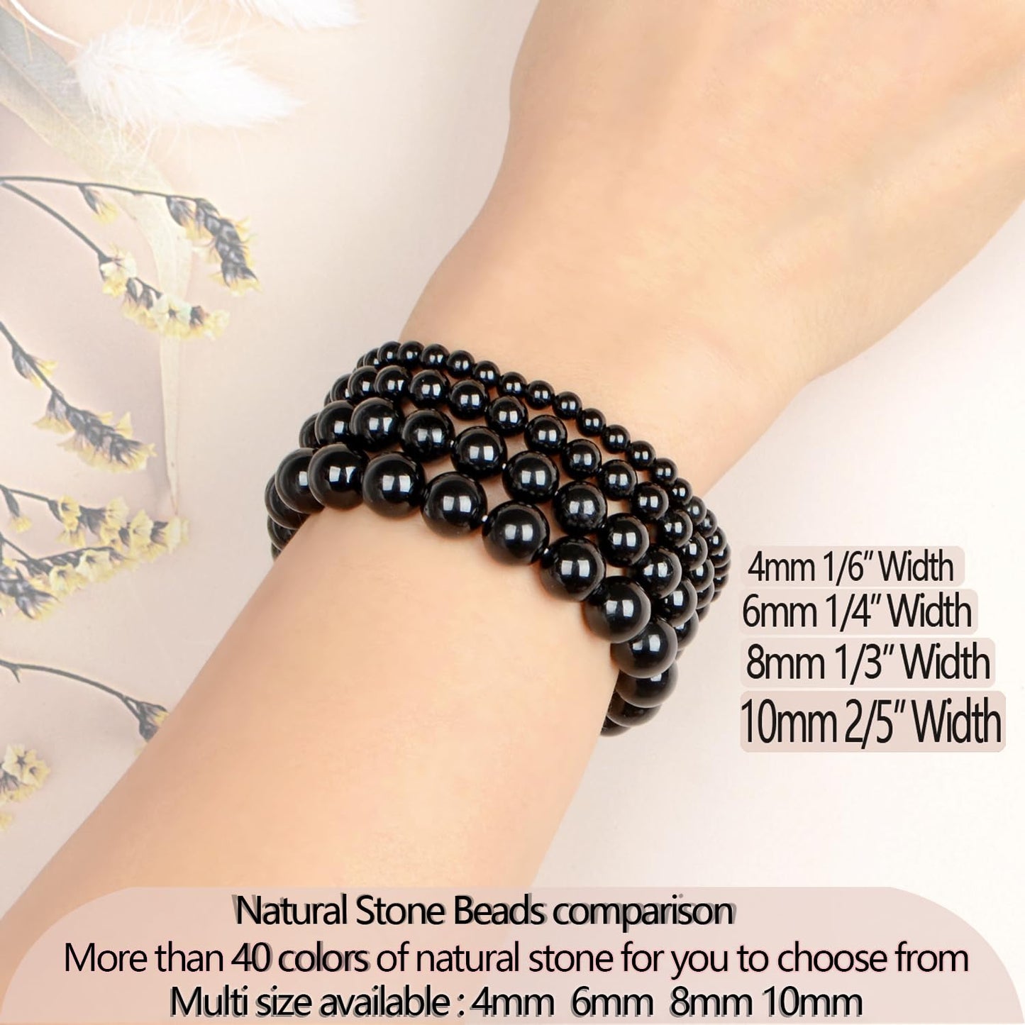 LPBeads Handmade Natural Gemstone Stretch Elastic 6m Black Tourmaline Bracelet Healing Crystal Round Stone Beads Jewelry Gifts for Women
