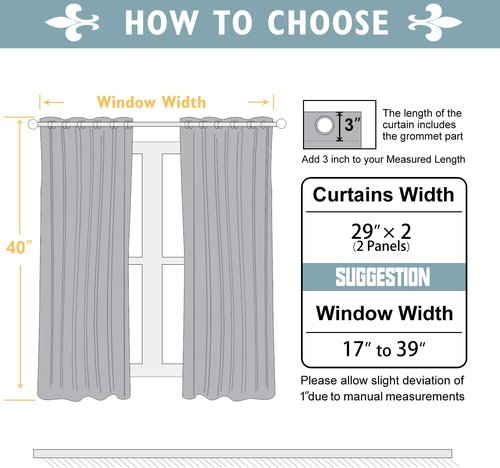 ChrisDowa Small Window Curtains - Thermal Insulated Grommet Room Darkening Panels, Aqua | 29 x 40 Inch