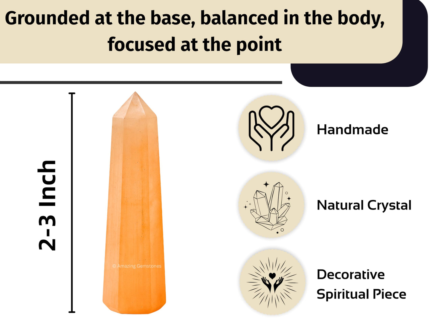 Amazing Gemstone Orange Selenite Crystal Towers ~ Natural Healing Crystal Point Obelisk for Reiki Healing and Crystal Grid (2" to 3" INCH)