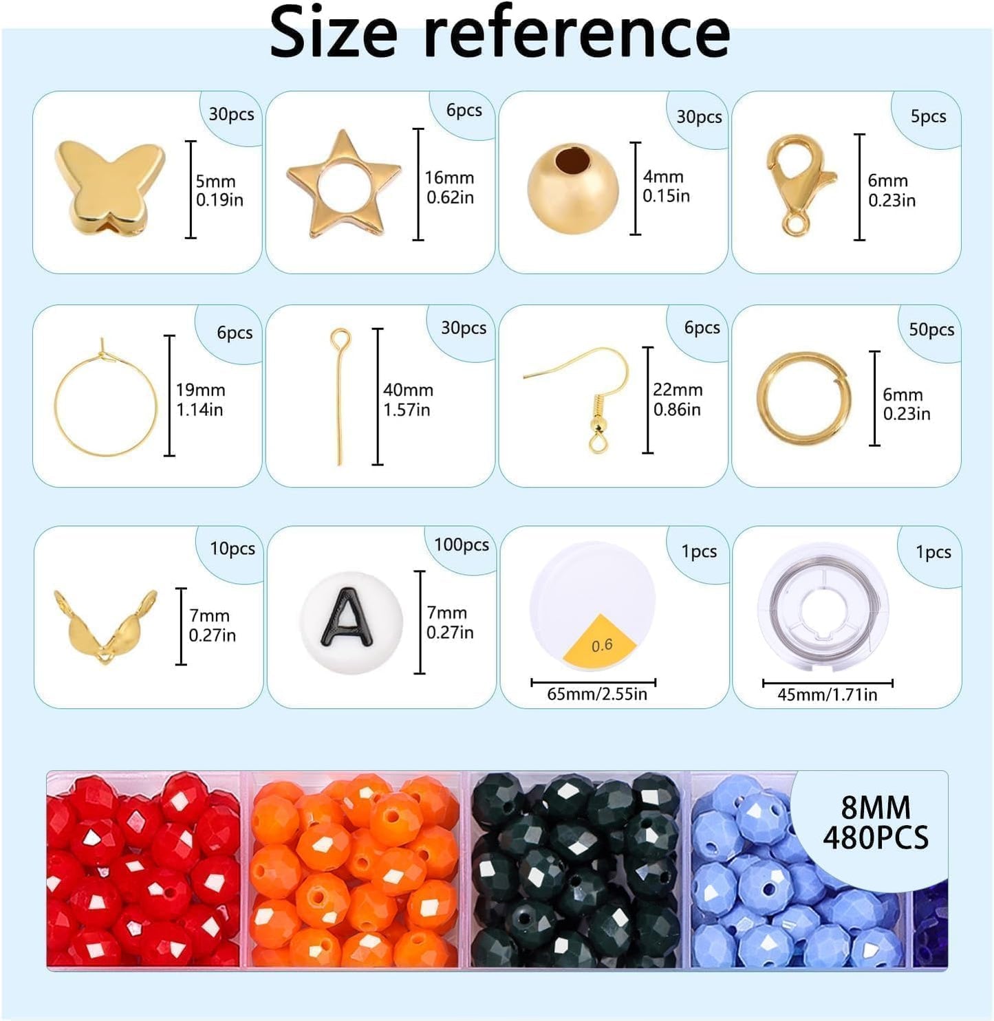 Xilitata 680Pcs 8mm Faceted Bead for Jewelry Making Crystal Faceted Jewelry Beads for Friendship Bracelet Making Kit Craft with Charms
