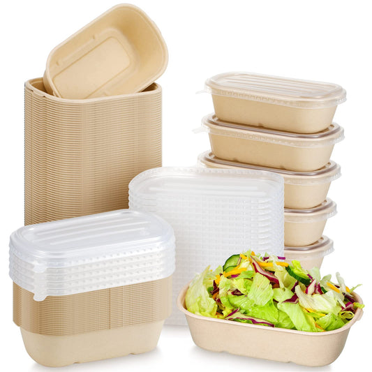 Remerry 100 Sets 23 oz Disposable Bowls with Lids Paper Meal Prep Containers Disposable Paper Food Containers Throw Away Lunch Salad Bowls for Restaurant Party Serving
