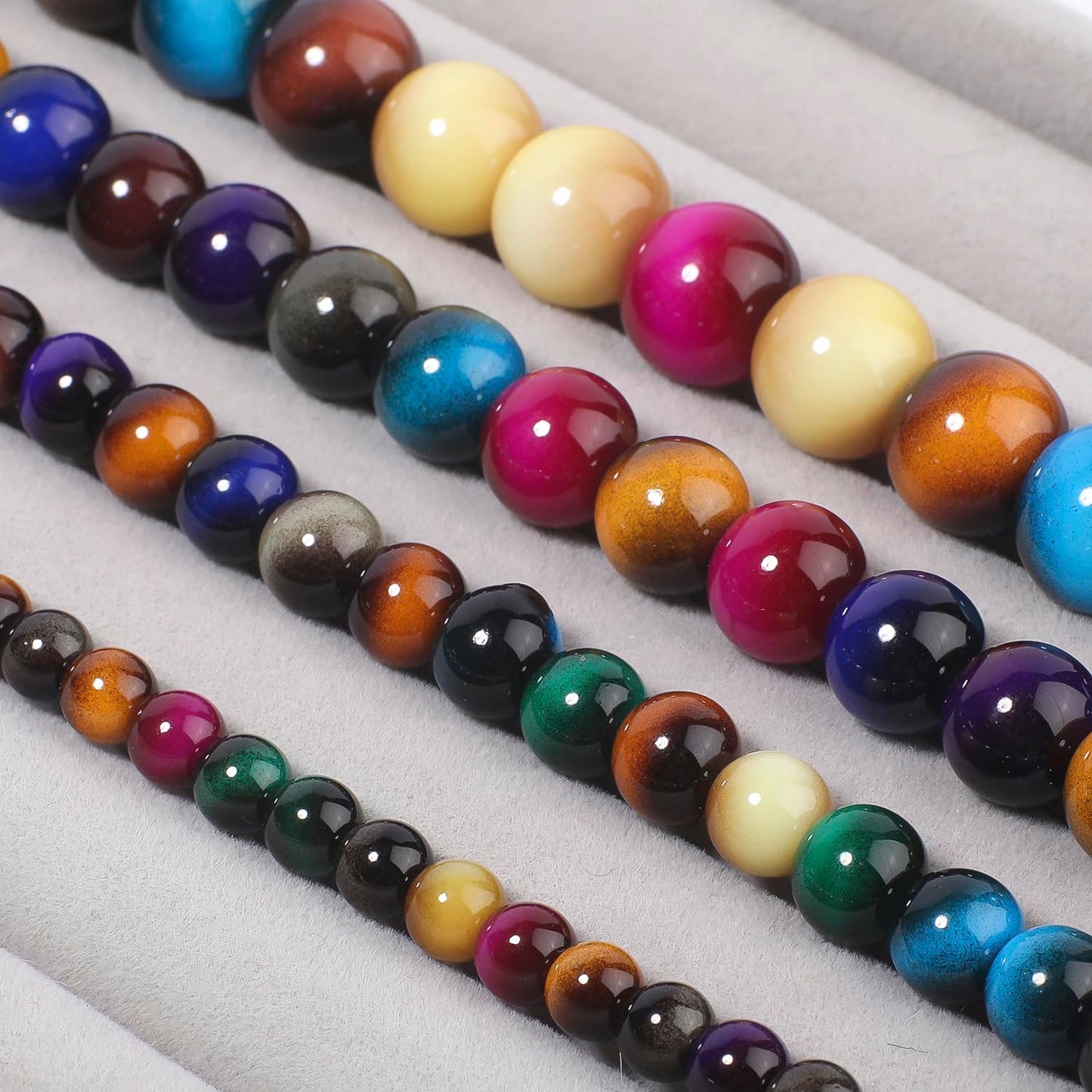Song Xi 28PCS 12mm Mixed Color Tiger Eye Gemstone Beads for Jewelry Making, Round Smooth Glass Beads for DIY Bracelet Necklace Earring Keychain, Arts and Crafts, for Christmas Wedding Birthday