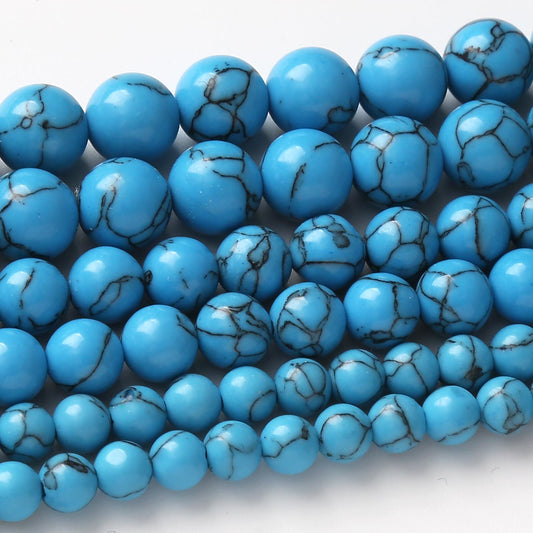 30PCS 12MM Blue Turquoises Round Loose Beads Natural Gemstone Beads for Jewelry Making DIY Bracelet Necklace 15"