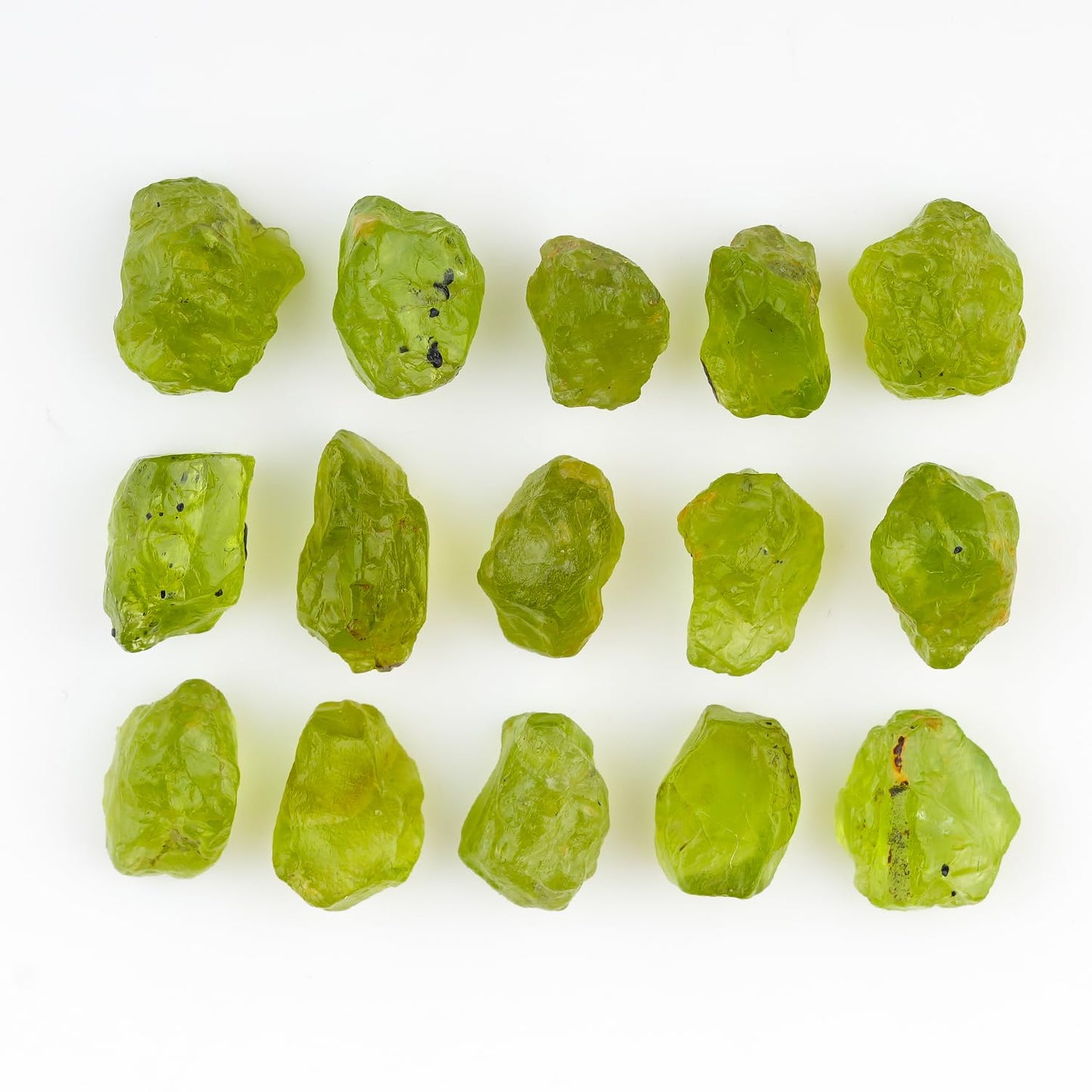 ColouredRocks (15 pcs. PERIDOT Crystals, Raw Stones, Rough Gemstones, Jewelry Making Supply, Cabbing, Polishing, Cutting, DIY, Crafts (7-10 mm.)