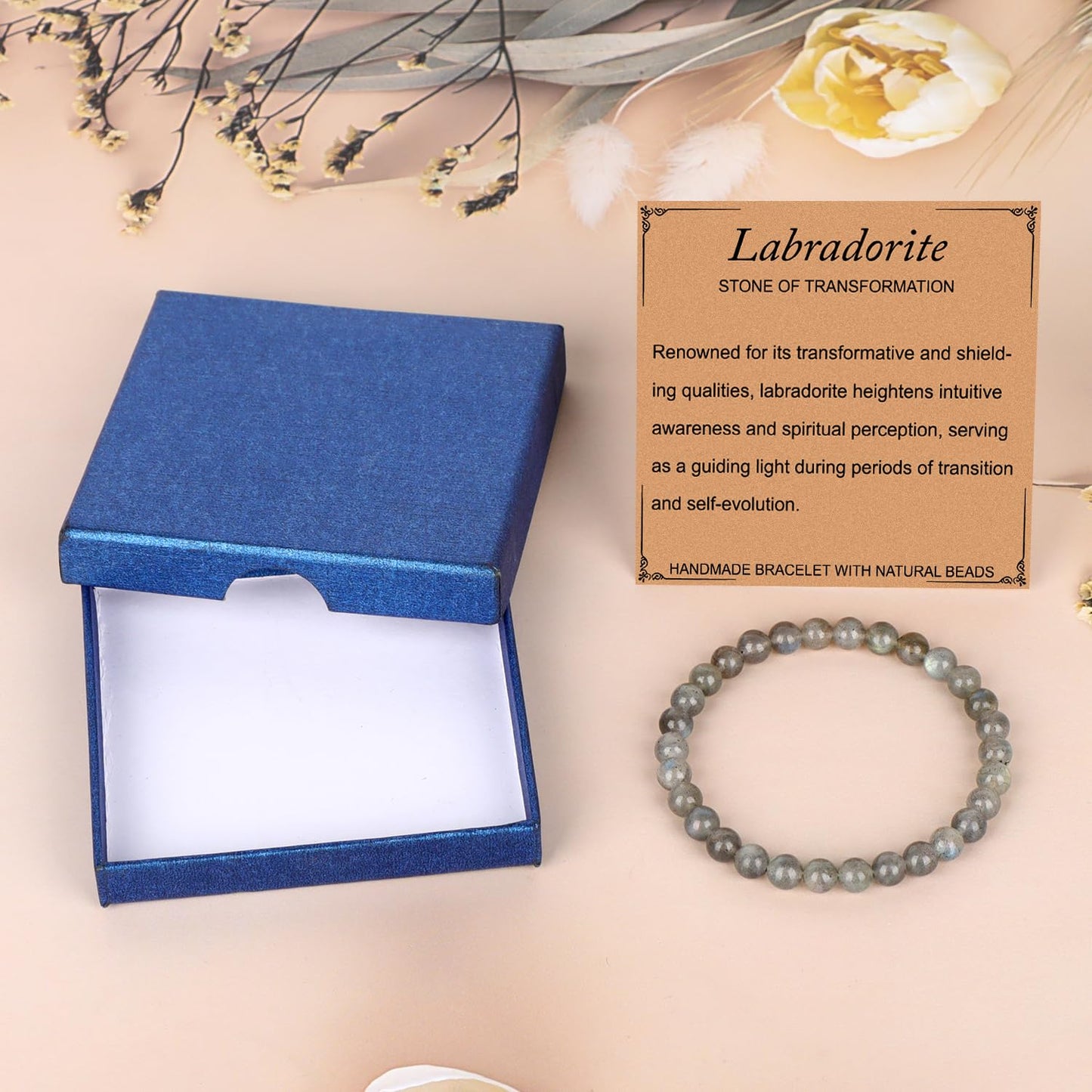 LPBeads Handmade Natural Gemstone Stretch Elastic 6mm Labradorite Bracelet Healing Crystal Round Stone Beads Jewelry Gifts for Women Men