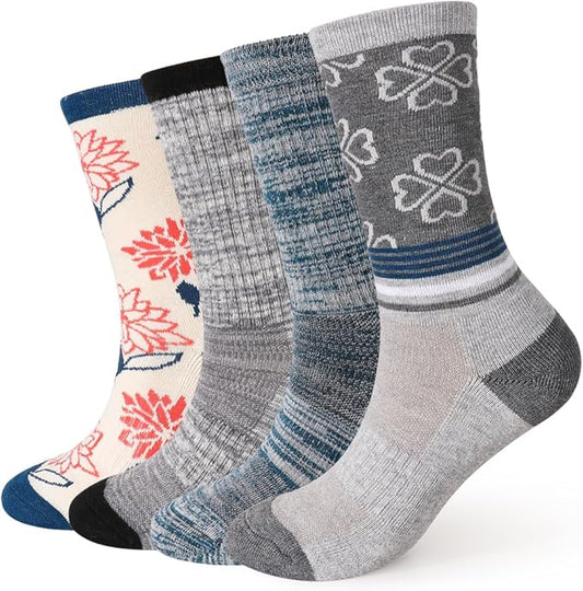 EnerWear 4 Pack Women's Merino Wool Outdoor Hiking Trail Crew Sock