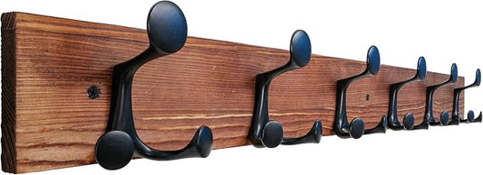SKOLOO 36-Inch Wood Coat Rack Wall Mount with 6 Triple Hooks - Ideal for Family Entrances, Classrooms, and Pet Supplies Storage - Perfect Coat Hooks for Wall,Charred Golden Brown