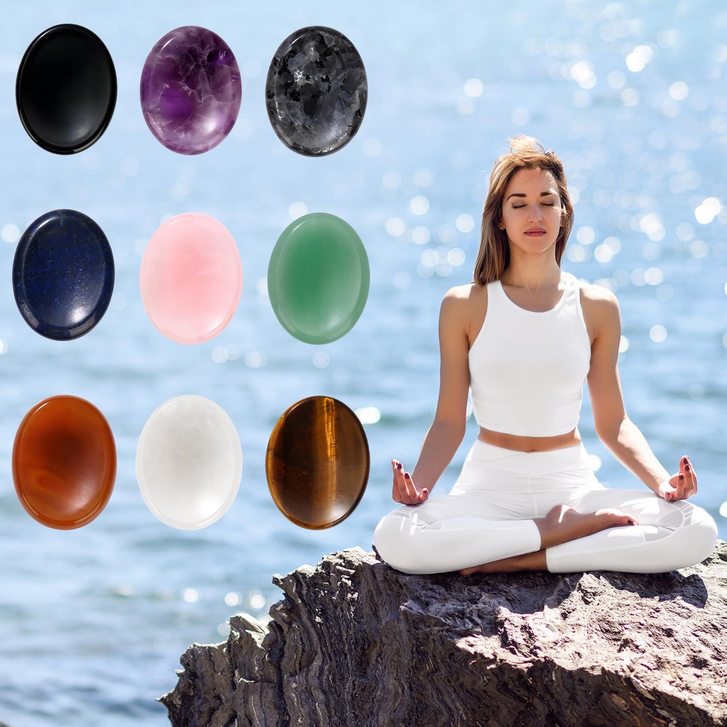 GolbalJew Lapis Lazuli Thumb Worry Stone for Anxiety Healing Crystals Sets, Hand Carved Crystals and Healing Stones, Meditation Crystal Reiki Natural Relax Palm Stone for Anxiety Therapy Relief