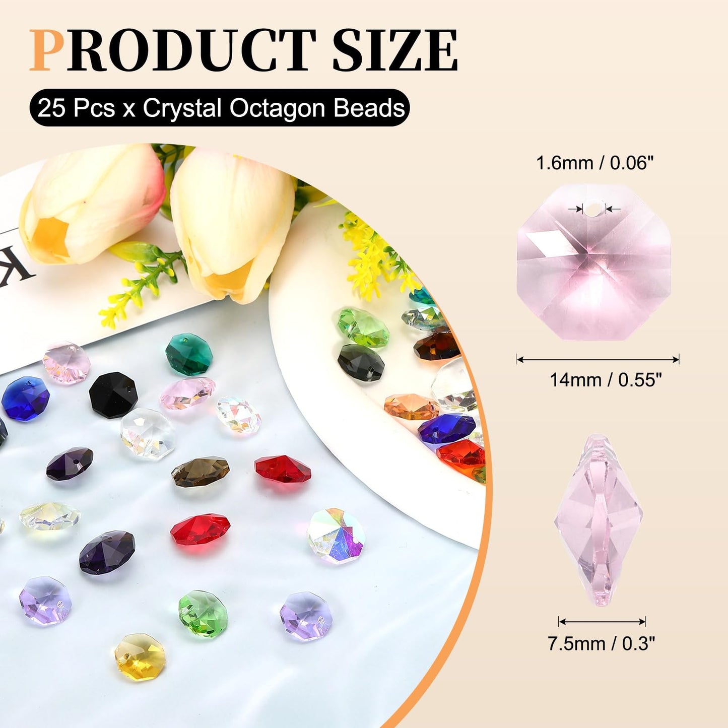 uxcell 25Pcs 1 Hole Crystal Octagon Beads, 14mm K9 Glass Hanging Chandelier Beads Prisms Parts for Crystal Chandeliers Lamp Hanging Pendant Jewelry DIY Craft, Pink